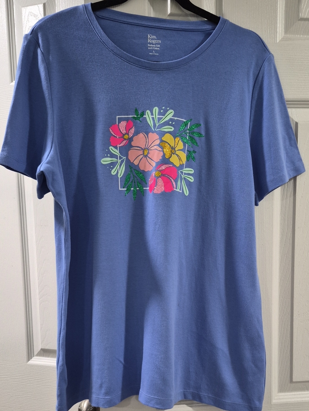 Kim Rogers Periwinkle Tee with Bright Floral Motif
